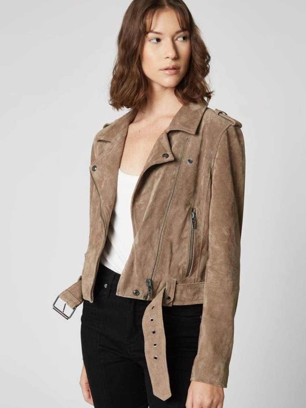 REVOLVE BLANKNYC Taupe Suede Moto leather Jacket